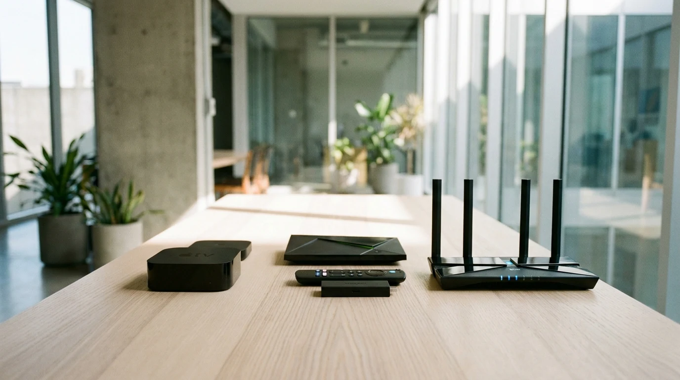 Best IPTV equipment and 4K streaming hardware setup arranged on desk