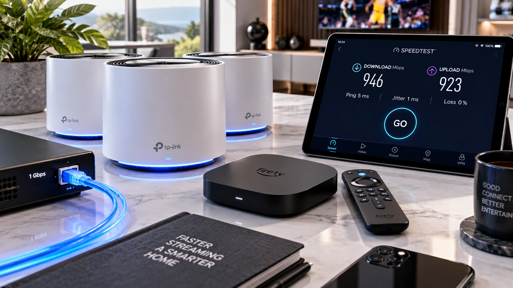 High-speed fiber optic router and media device optimizing IPTV playback