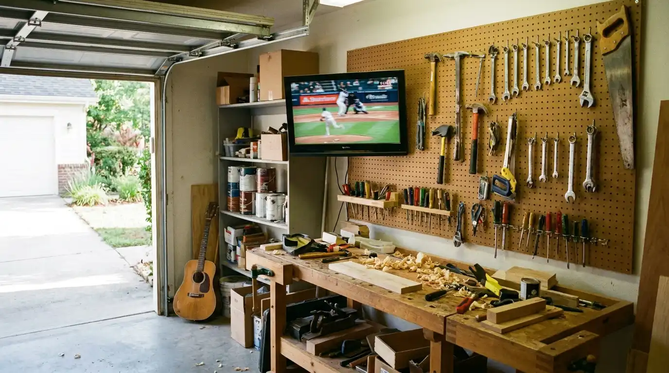 Home garage workshop TV streaming live sports when searching for IPTV near me