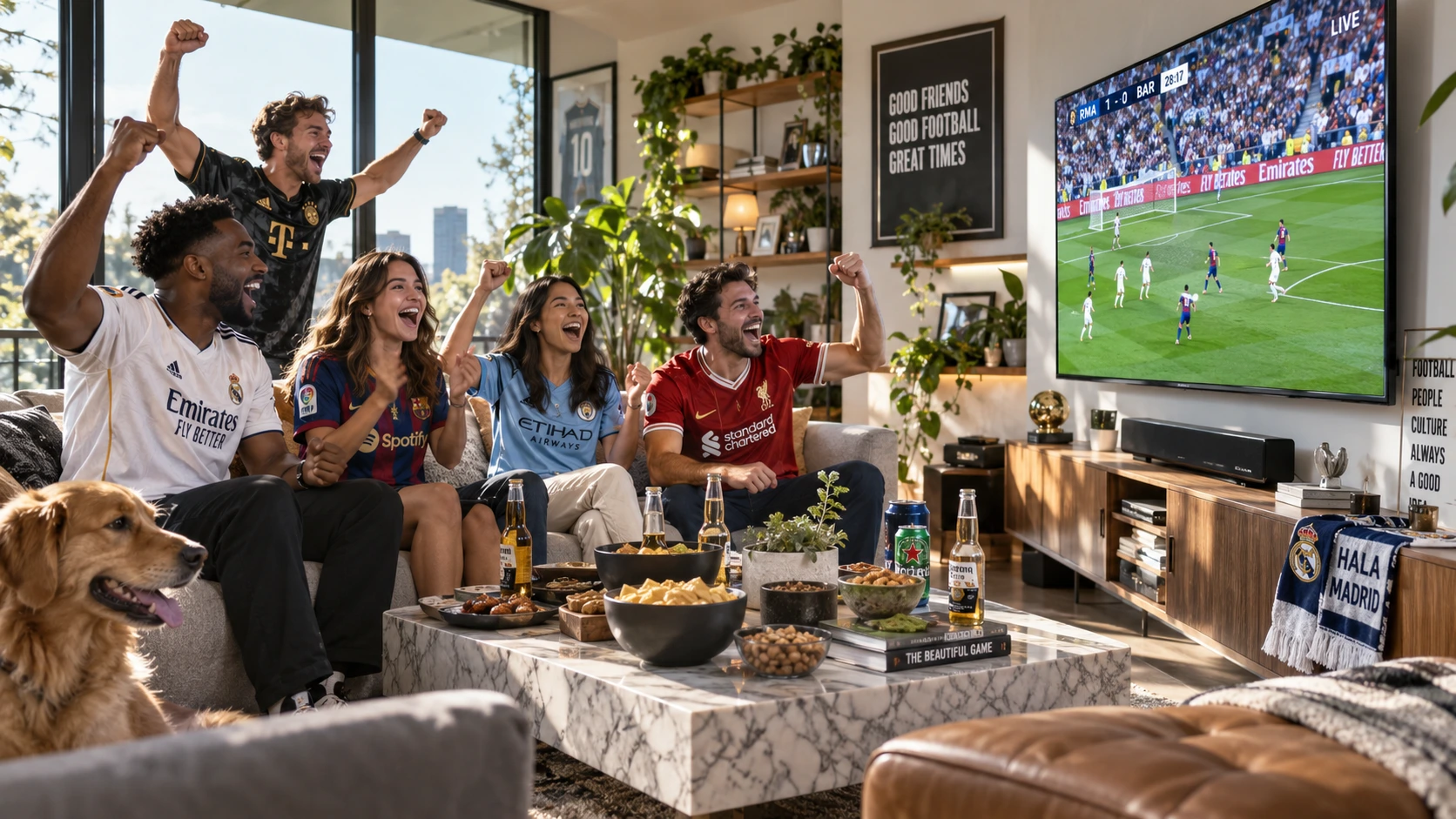 Friends enjoying a buffer-free live sports match with StreamEast alternatives