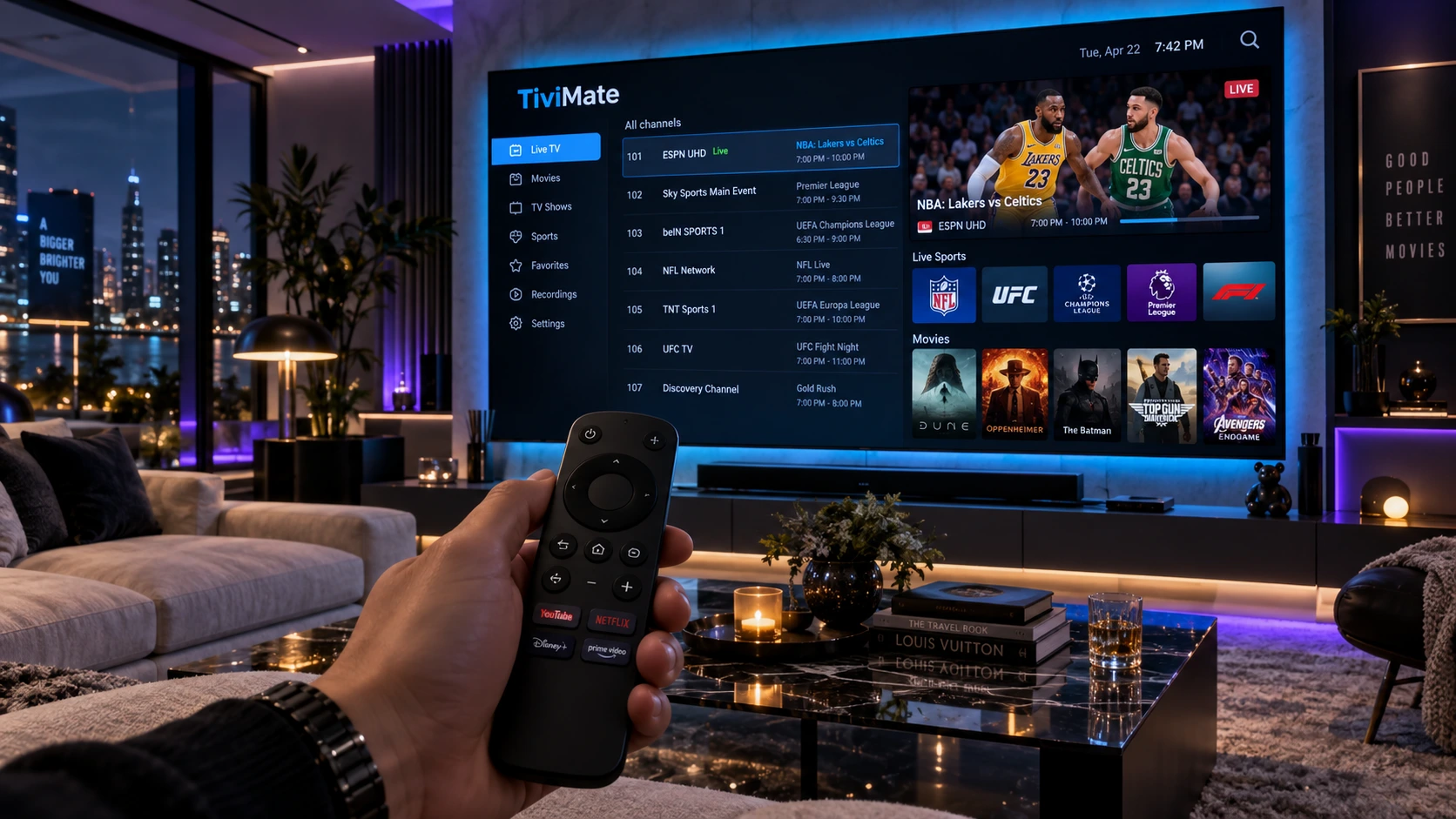 TiviMate IPTV player setup guide dashboard on 4K smart TV
