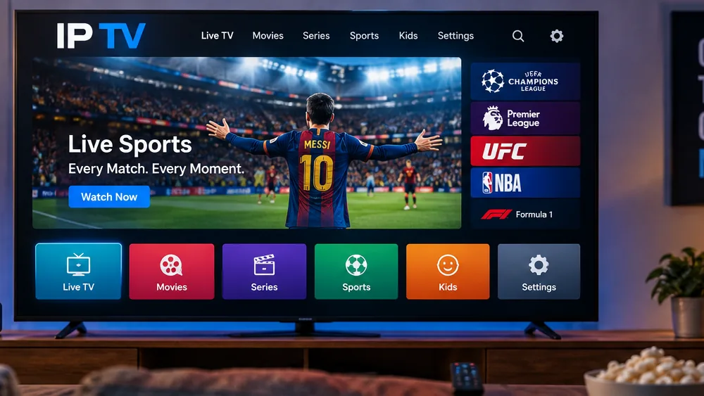 IP TV streaming on a modern Smart TV in a living room