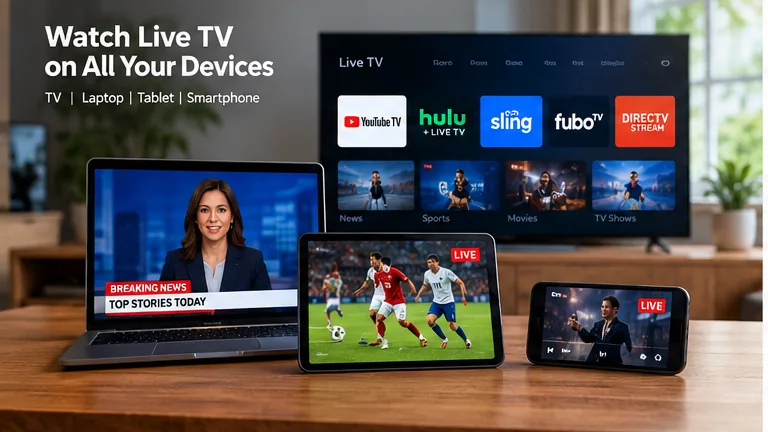 Live TV streaming services across TV, laptop, tablet, and smartphone